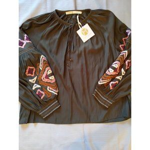 Marie Oliver Woman's XL Top Blouse  Peppercorn Mosaic Olive Green Peasant Style